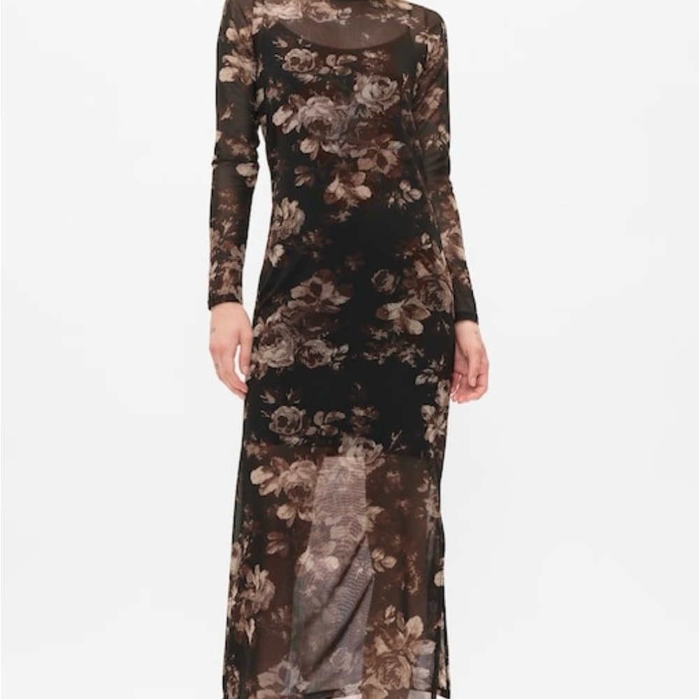 Elegant Black Floral Dress Mesh Dress